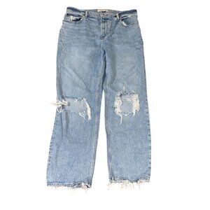 Abercrombie The 90's Straight Ultra High Rise 32/14 Distressed Ripped Knee Raw H